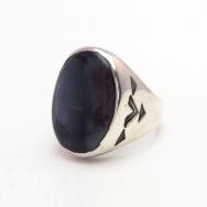 Vtg Navajo Silver Men's Ring w/Black PetrifiedWood  c.1945～