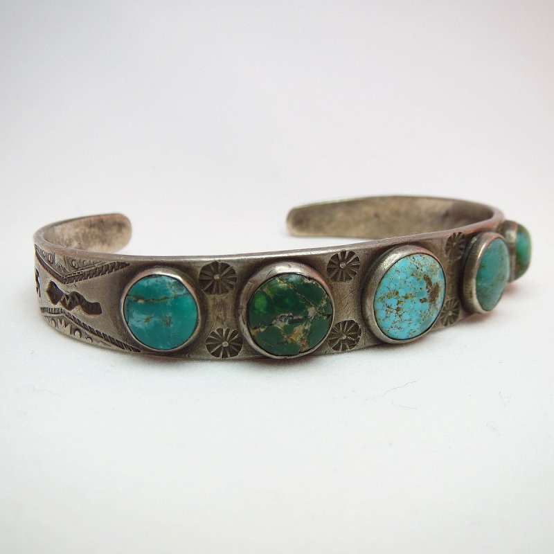 Antique stamped INGOT Cuff with Turquoise c.1920