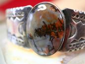 Vintage Navajo Stamped & Filed Cuff w/PetrifiedWood  c.1940～