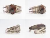 Vintage Navajo Stamped & Filed Cuff w/PetrifiedWood  c.1940～
