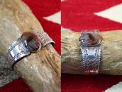 Vintage Navajo Stamped & Filed Cuff w/PetrifiedWood  c.1940～