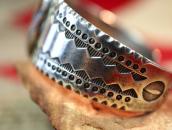 Vintage Navajo Stamped & Filed Cuff w/PetrifiedWood  c.1940～