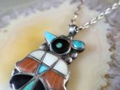Vtg Zuni Multi-Stone Inlay Thunderbird Fob Necklace  c.1940～