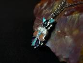 Vtg Zuni Multi-Stone Inlay Thunderbird Fob Necklace  c.1940～