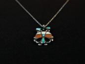 Vtg Zuni Multi-Stone Inlay Thunderbird Fob Necklace  c.1940～