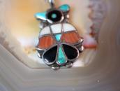 Vtg Zuni Multi-Stone Inlay Thunderbird Fob Necklace  c.1940～