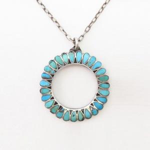 Vtg Zuni "Dishta Style" Inlay Circle Top Necklace  c.1950～