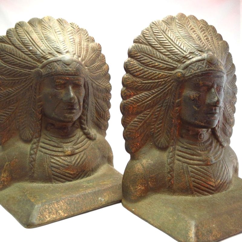 Antique Indian Chief Cast Iron Bookends 1910～