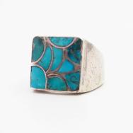 Vintage Zuni Turquoise Inlay Square Face Men's Ring  c.1950～