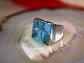 Vintage Zuni Turquoise Inlay Square Face Men's Ring  c.1950～