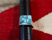 Vintage Zuni Turquoise Inlay Square Face Men's Ring  c.1950～