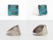 Vintage Zuni Turquoise Inlay Square Face Men's Ring  c.1950～