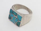 Vintage Zuni Turquoise Inlay Square Face Men's Ring  c.1950～