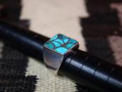 Vintage Zuni Turquoise Inlay Square Face Men's Ring  c.1950～