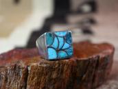 Vintage Zuni Turquoise Inlay Square Face Men's Ring  c.1950～