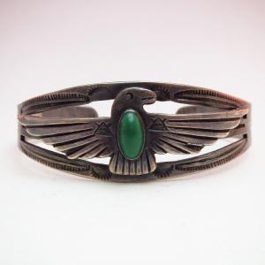 Vintage Coin Silver Thunderbird patch Cuff  c.1930