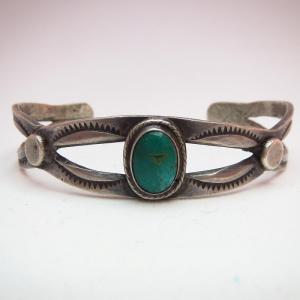 Antique Ingot Split Shank Cuff with Stone  c.1920