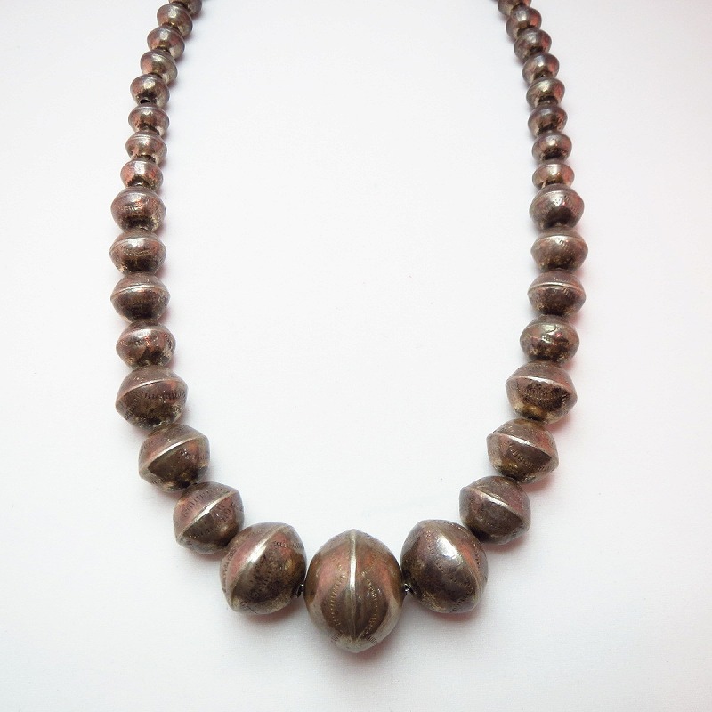 Vintage Silver Bead Necklace with Stamping  c.1960