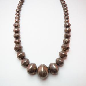 Vintage Silver Bead Necklace with Stamping  c.1960