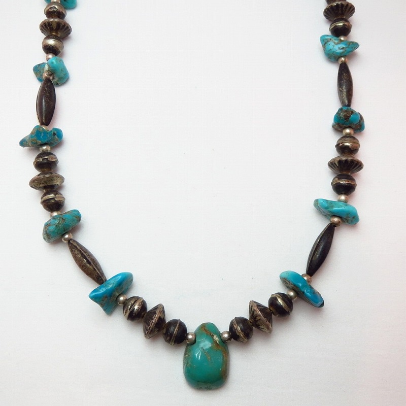 Vintage Silver&Turquoise Bead Necklace  c.1950