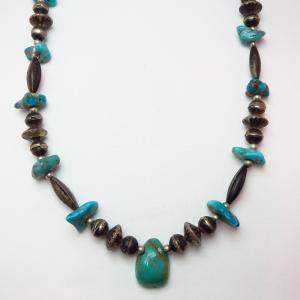 Vintage Silver&Turquoise Bead Necklace  c.1950