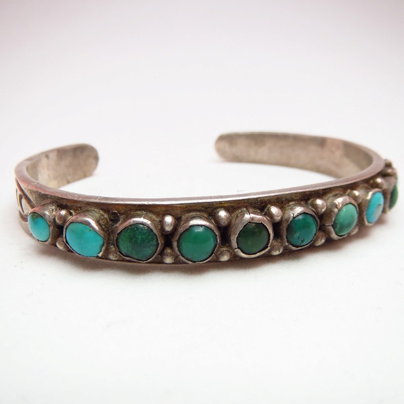 Antique Zuni Ingot Silver Cuff with 11Stone c.1930