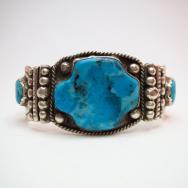 【Mark Chee】 Navajo Wide Cuff with Kingman Turquoise  c.1950～