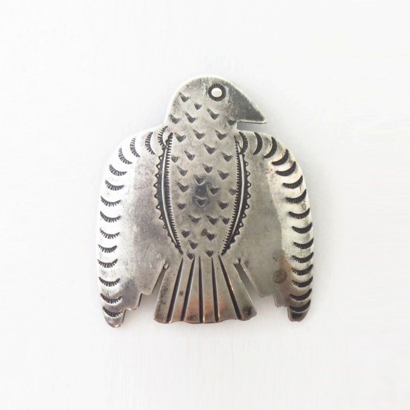 Antique Navajo Thunderbird Shape Stamped Silver Pin  c.1930～
