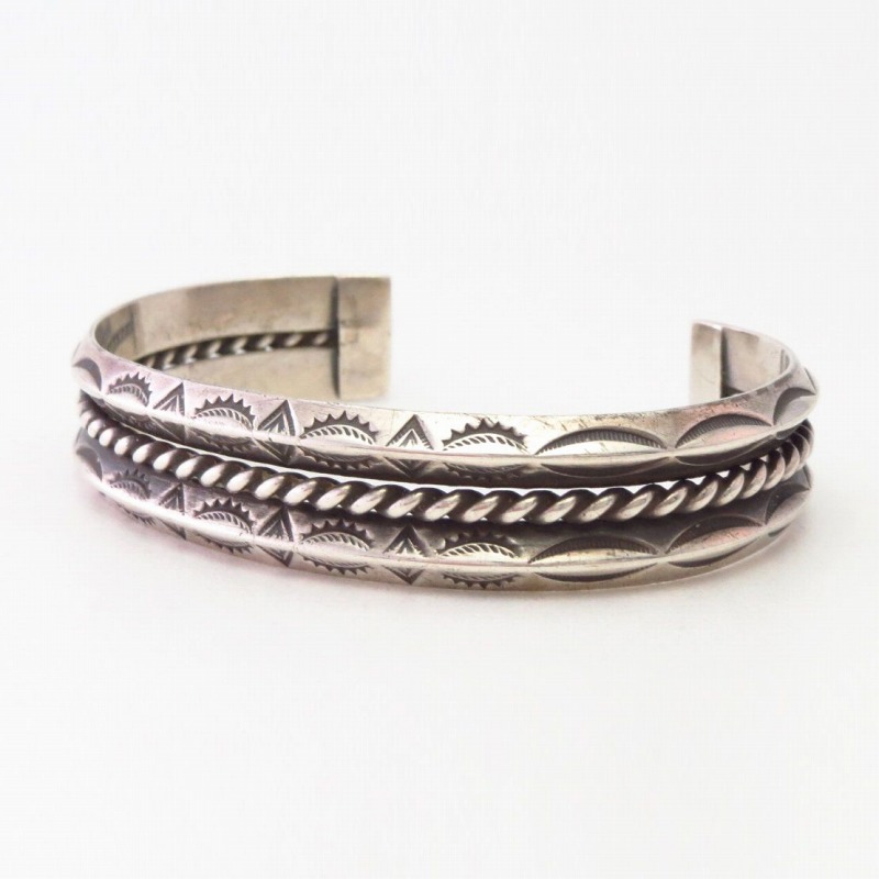 Vtg 【BELL】 Two Triangle & Twisted Wires Silver Cuff  c.1950
