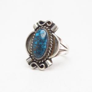 Atq Navajo Top Grade Lone Mt. Turquoise Small Ring  c.1940～