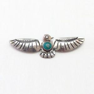 Atq Navajo T-bird Shaped Pin w/Gem Green Turquoise  c.1940～