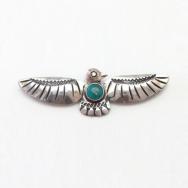 Atq Navajo T-bird Shaped Pin w/Gem Green Turquoise  c.1940～