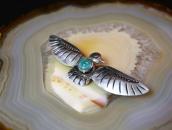 Atq Navajo T-bird Shaped Pin w/Gem Green Turquoise  c.1940～