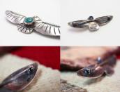 Atq Navajo T-bird Shaped Pin w/Gem Green Turquoise  c.1940～