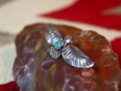 Atq Navajo T-bird Shaped Pin w/Gem Green Turquoise  c.1940～