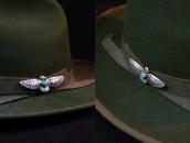 Atq Navajo T-bird Shaped Pin w/Gem Green Turquoise  c.1940～