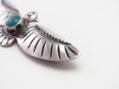 Atq Navajo T-bird Shaped Pin w/Gem Green Turquoise  c.1940～