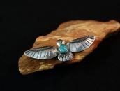 Atq Navajo T-bird Shaped Pin w/Gem Green Turquoise  c.1940～