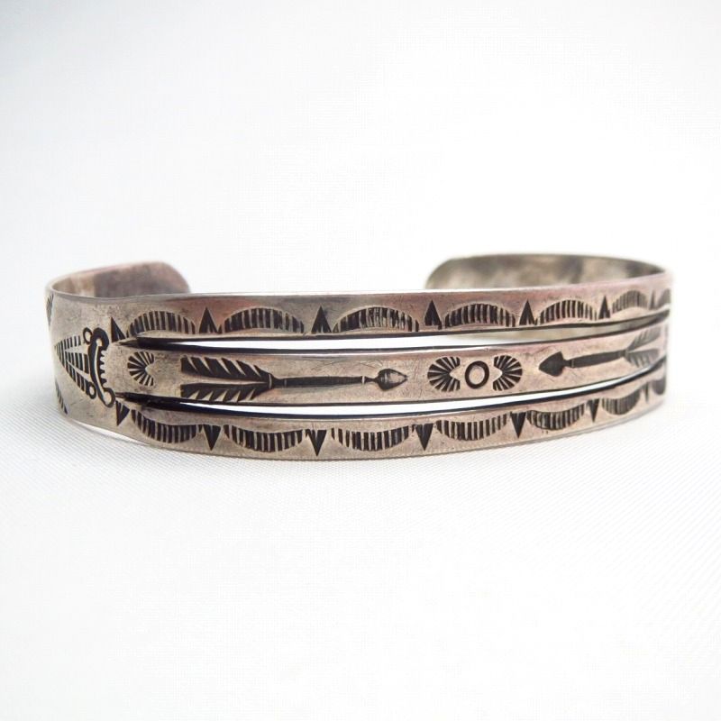 Antique Split Shank Stamped Silver Cuff Bracelet  c.1930