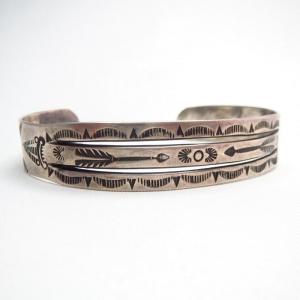 Antique Split Shank Stamped Silver Cuff Bracelet  c.1930