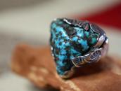 【Dan Simplicio】Zuni Small Ring w/Gem Turquoise Nugget c.1940