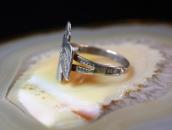 Atq Crossed Arrows Stamped T-bird Shape Silver Ring  c.1930～