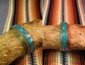 Antique Zuni Blue Gem Turquoise Inlay Silver Cuff  c.1940