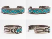 Antique Zuni Blue Gem Turquoise Inlay Silver Cuff  c.1940