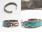 Antique Zuni Blue Gem Turquoise Inlay Silver Cuff  c.1940