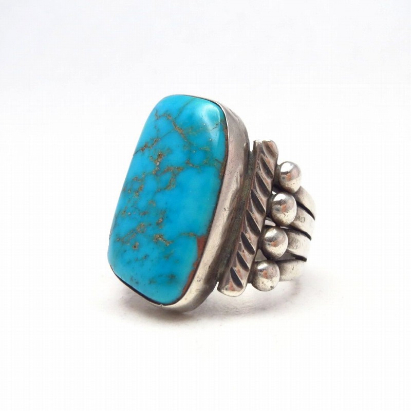 Antique Navajo Split Shank Silver Ring w/Lone Mt. TQ .1930～