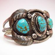 Vintage Cuff Bracelet with #8 Turquoise  c.1960