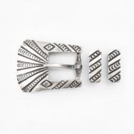 【Wolf-Robe】Acoma Stmped Silver Ranger Belt Buckle Set c.1940