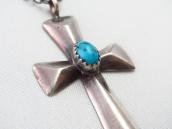 Vintage Navajo Casted Silver Cross Fob Necklace w/TQ c.1965～