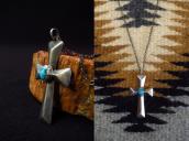 Vintage Navajo Casted Silver Cross Fob Necklace w/TQ c.1965～